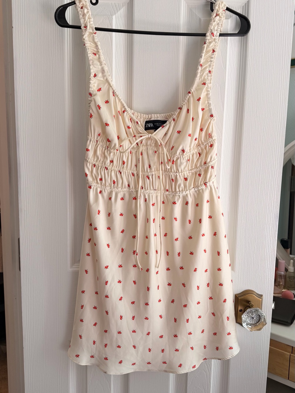 Zara Cream Floral Satin Slip Mini Dress